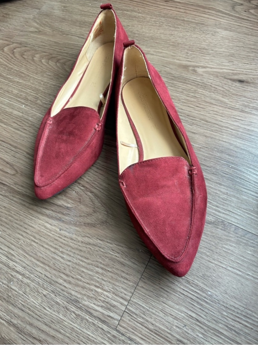 Joe Fresh Pointed Suede Loafers in Wine Red